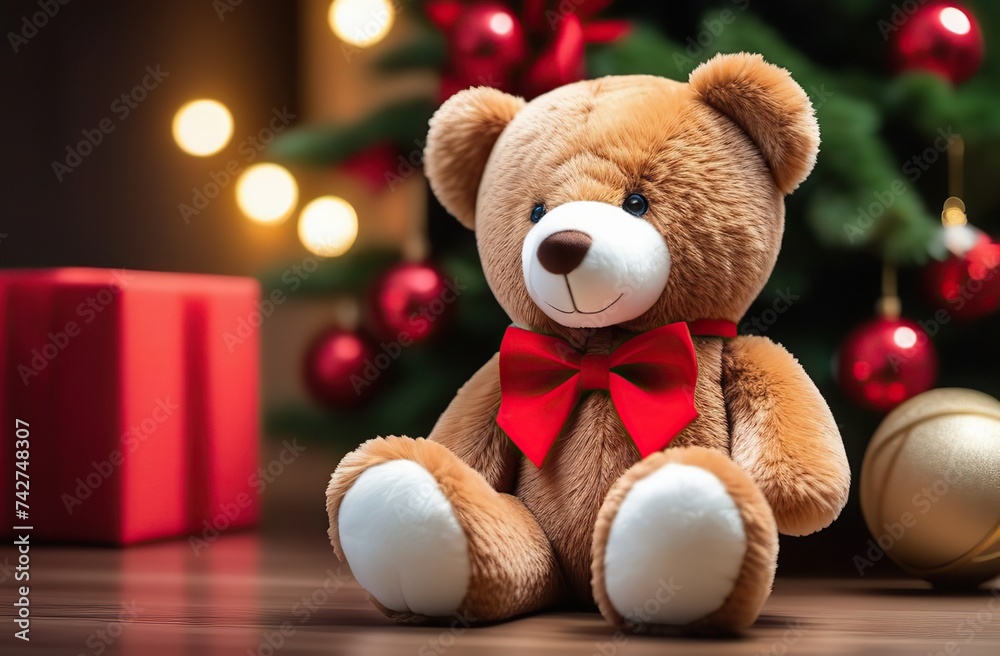 Add festive charm to your decorations with a plush toy that radiates happiness. This teddy bear wears cute red red bowtie. Add festive charm to your decorations with a plush toy that radiates happiness. This teddy bear wears cute red red bowtie.