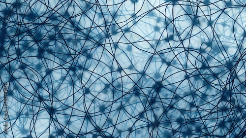 Abstract Neural Network: Interconnected Wires in Shades of Blue – Complex Background