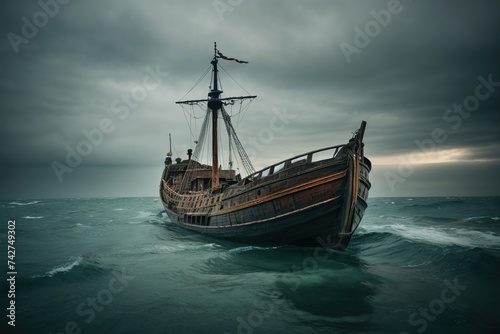 old viking ship in the sea