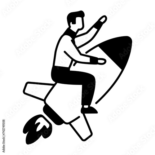 person sitting rocket and flying Breaking Records vector design, self improvement at workplace Symbol, business motivation Sign, goal-directed behavior stock, Self-starter Go-getter Employee concept