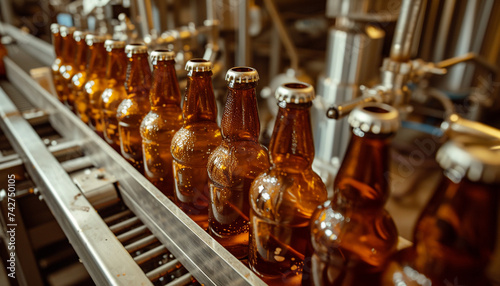 The artful process of bottling beer with a conveyor belt of amber bottles being filled capped and labeled the air filled with anticipation of the tasting to come
