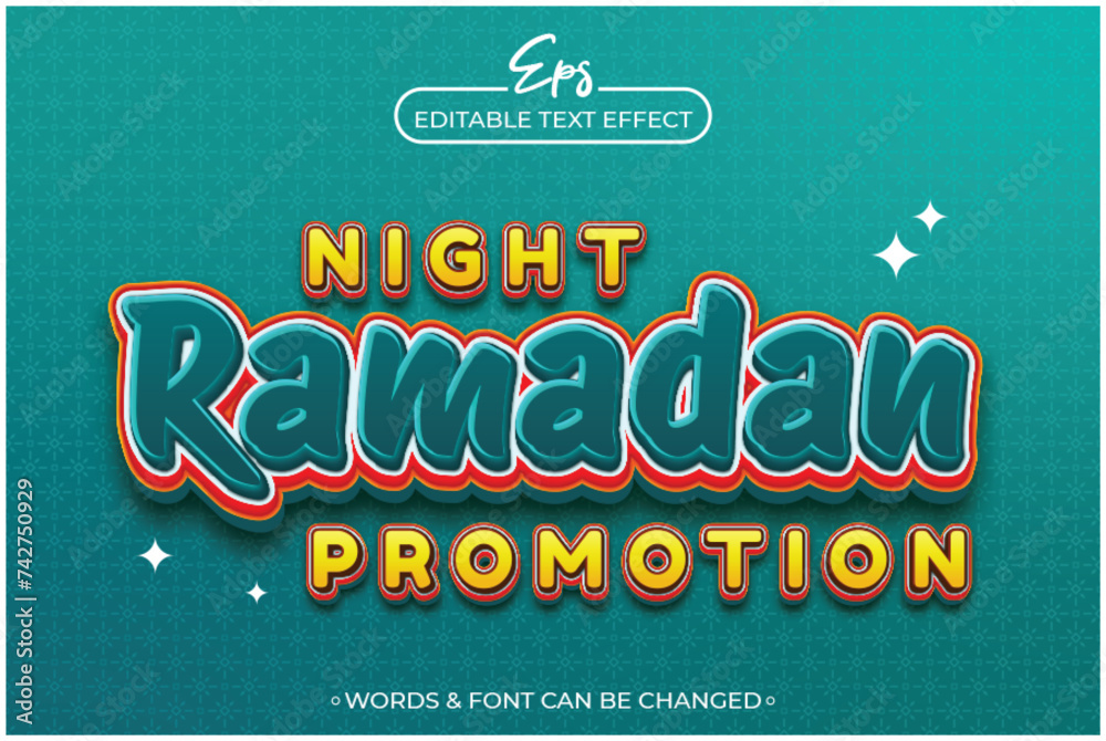 Obraz premium Night ramadan promotion editable text effect template
