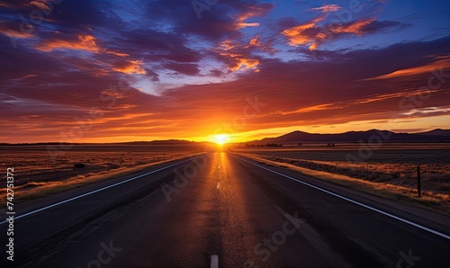 Sun Setting Over Remote Road © uhdenis