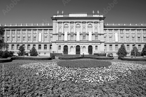 Zagreb, Croatia. Black and white photo. photo