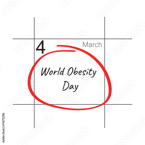 World Obesity Day date, March 4. Flat style hand drawn vector, icon.