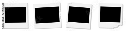 Set of torn edge polaroid photo frames. retro photo template