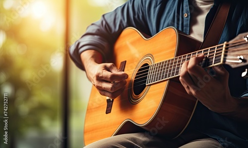 Man Playing Guitar in Front of Window