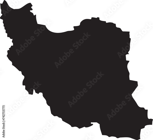 Iran Map. Iranian Country Map. Black and White Persia Persian National Nation Outline Geography Border Boundary Shape Territory Vector