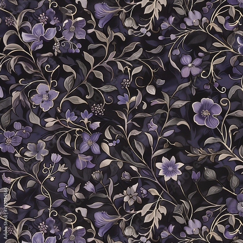 seamless floral pattern, purple and gray seamless floral pattern, vintage inspired background, floral background, seamless floral background photo