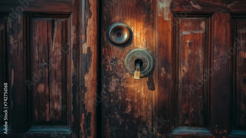 Wallpaper Mural An old, locked door with light seeping through the keyhole, tempting the onlooker with the unknown that lies beyond. 8k Torontodigital.ca