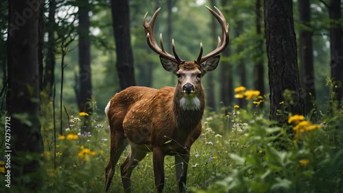 Fototapeta Jelenie w naturalnym środowisku. Generative AI.