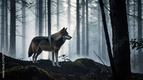 Fototapeta samoprzylepna Wilki w naturalnym środowisku. Generative AI.