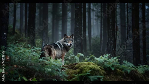 Fototapeta samoprzylepna Wilki w naturalnym środowisku. Generative AI.