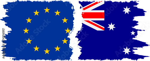 Australia and European Union grunge flags connection vector