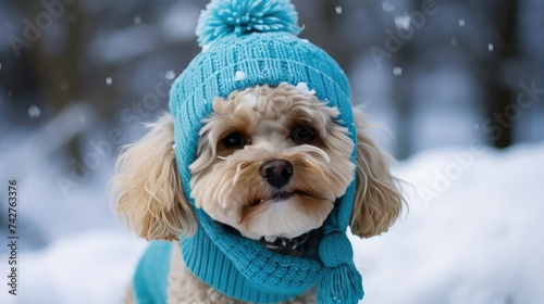 cold dog winter hat photo