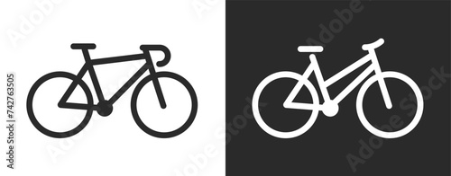 Bike icon, bicycle vector simple graphic, mountain and race sport cycle minimal symbol line outline stroke linear art design illustration set shape silhouette traffic sign image clipart