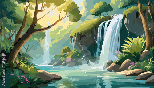 Beautiful waterfall in the tropical forest. Ai generated