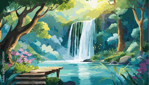 Beautiful waterfall in the tropical forest. Ai generated