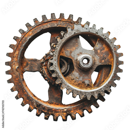 Old gear on isolated transparent background, Rusted gear wheels.