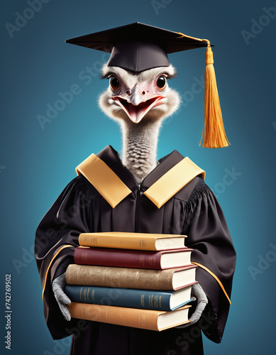 Ostrich wearing academic gr...