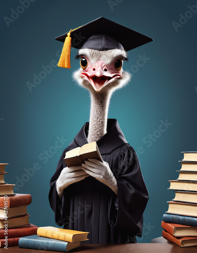 Ostrich wearing academic gr...