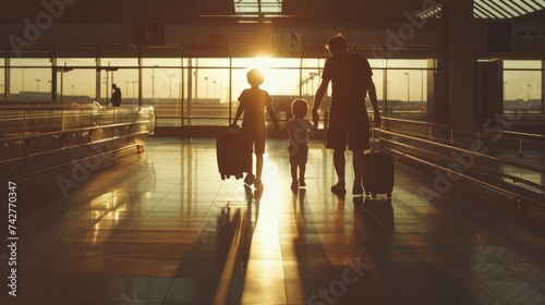 DSLR Photography, family of 4, bags, summer, inside an airport