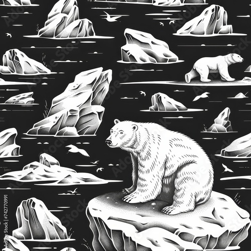 Arctic wildlife in monochrome showcasing polar bears and icebergs photo