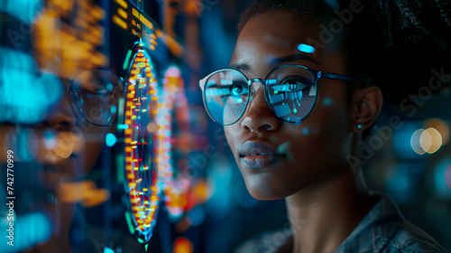 Dynamic duo in industry A seasoned female engineer and her assistant analyze machine performance documenting insights digitally photo