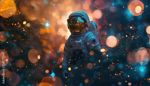 Astronaut amidst Sparkling Lights