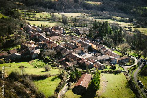 View over the village of Roquefixade in Ariège, France