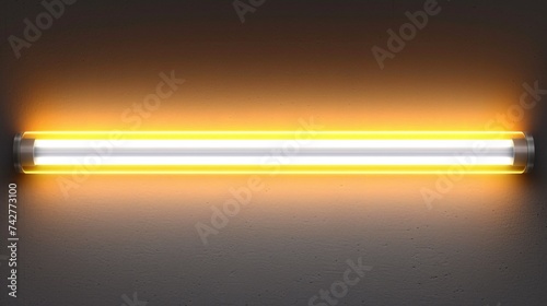 Vibrant yellow and white neon light for party borders, featuring a fluorescent LED bar on a transparent background. A realistic pack of electric stripes for a casino glow. photo