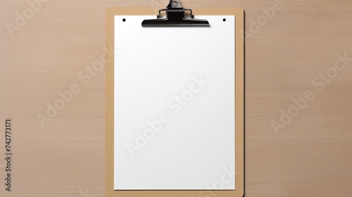 Clipboard with A4 paper on white background