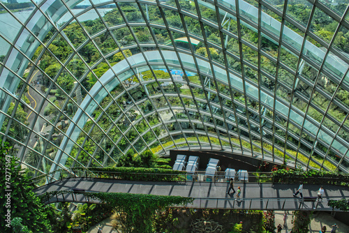 Modern Architecture around Cloud Forest in the Gardens By The Bay in Singapore