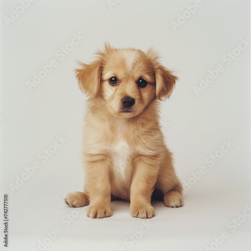 Adorable puppy light brown on white background.