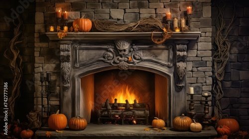 eerie haunted fireplace halloween