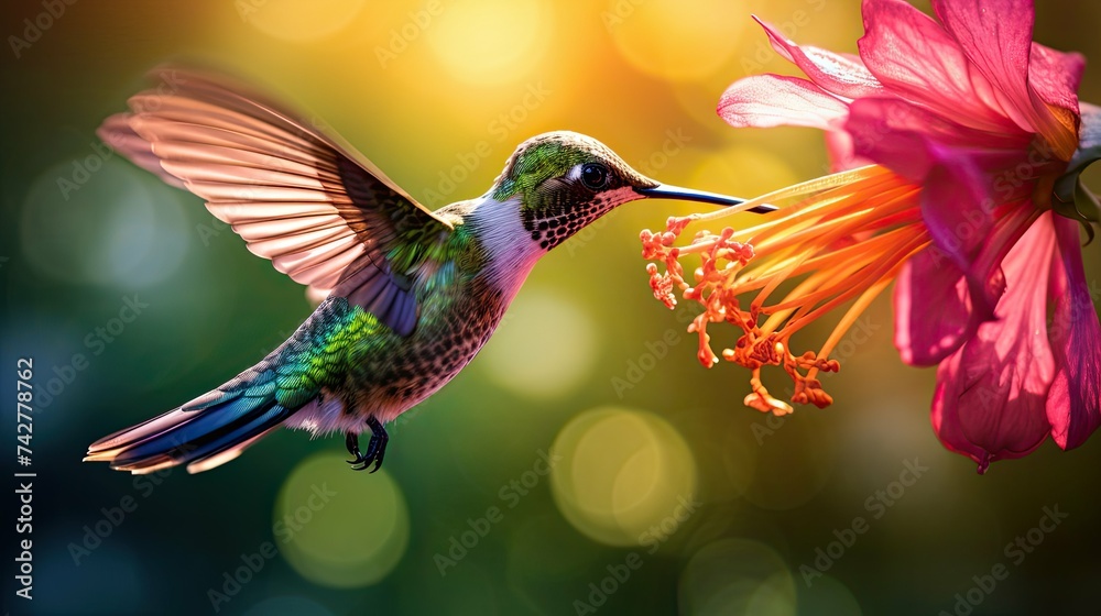 Fototapeta premium nectar hummingbird feeding on flower