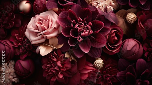 floral burgundy and rose gold flowers © PikePicture