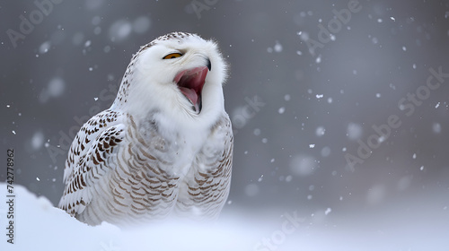 nowy Owl-Yawning Smiling in Snow, generative ai