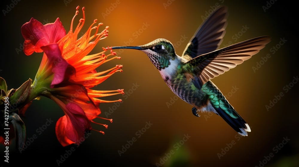 Fototapeta premium pollinati hummingbird feeding on flower