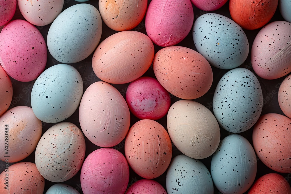 colorful round eggs scattered on black and white background, in the style of dark beige and light azure, vibrant pastels, close-up. Generative AI colorful round eggs scattered on black and white background, in the style of dark beige and light azure, vibrant pastels, close-up. Generative AI