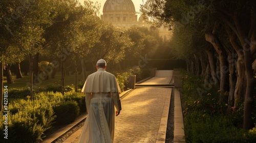 Holy father Pope in garden, back view
