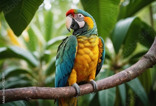 Beautiful tropical parrot ara sitting on the branch
