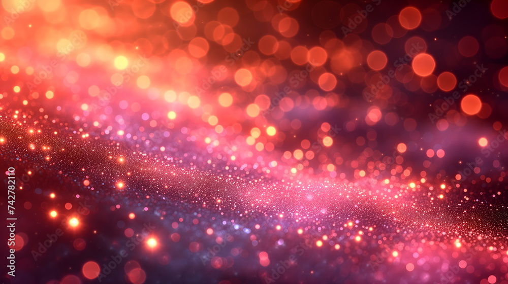 3d abstract peach fuzz shiny glittering particles bokeh background illustration. colour of the year 2024.
