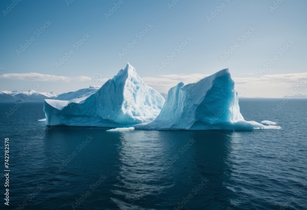 A huge iceberg that broke off from Antarctica is floating in the ocean. The problem of climate change due to global warming A huge iceberg that broke off from Antarctica is floating in the ocean. The problem of climate change due to global warming