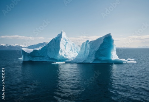 A huge iceberg that broke off from Antarctica is floating in the ocean. The problem of climate change due to global warming