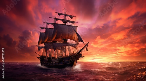 ocean pirate ship sky
