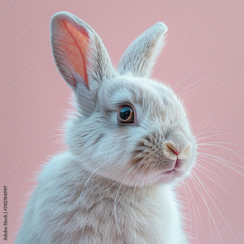 Obraz premium easter bunny with ears on pink background, in the style of contemporary modernist-type photography, dark white and light beige.Generative AI
