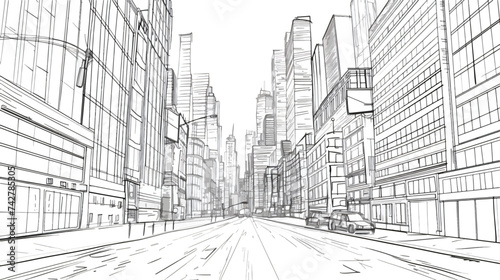 Cityscape Vector Illustration Line Sketched