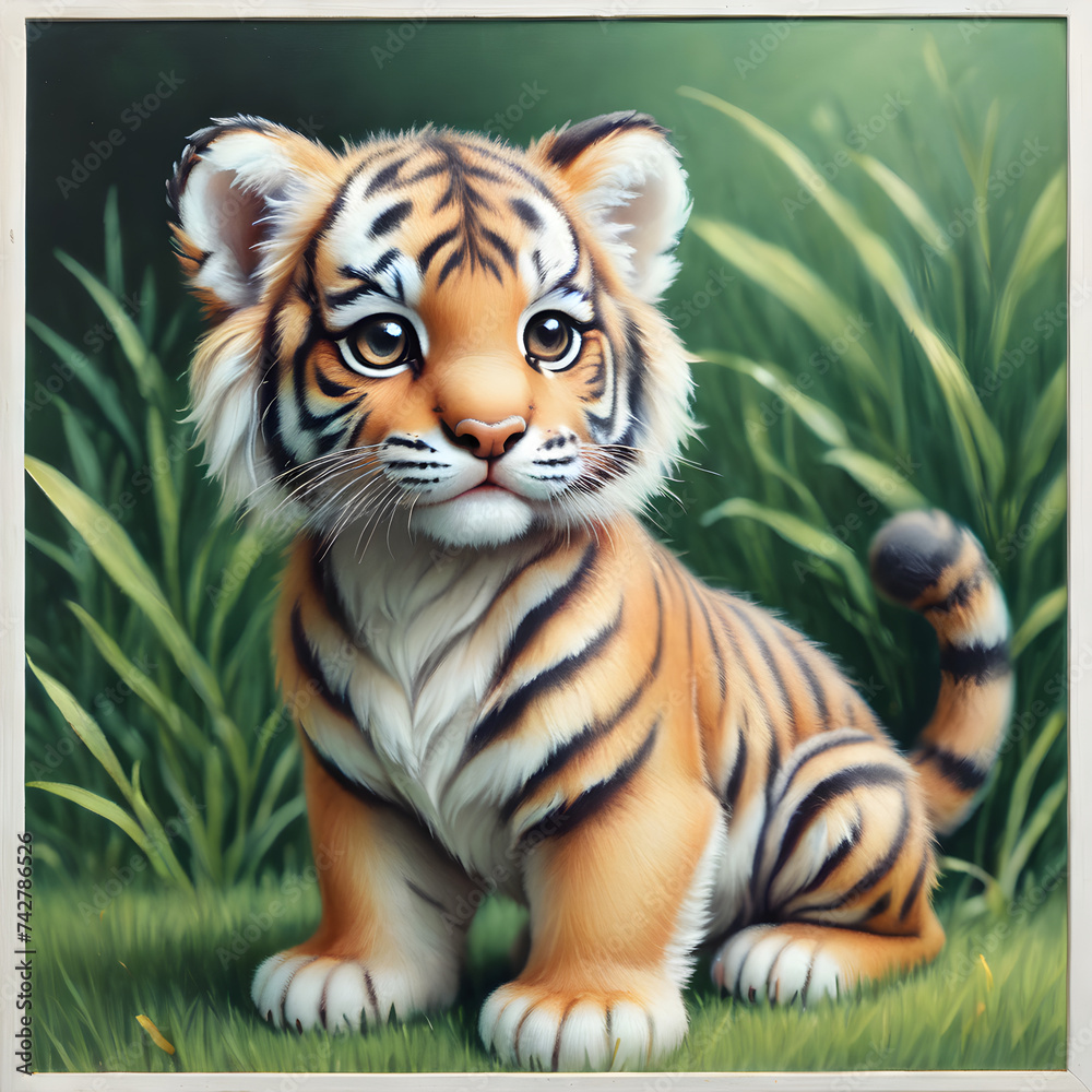 Tiger prowling through lush grass Tiger prowling through lush grass