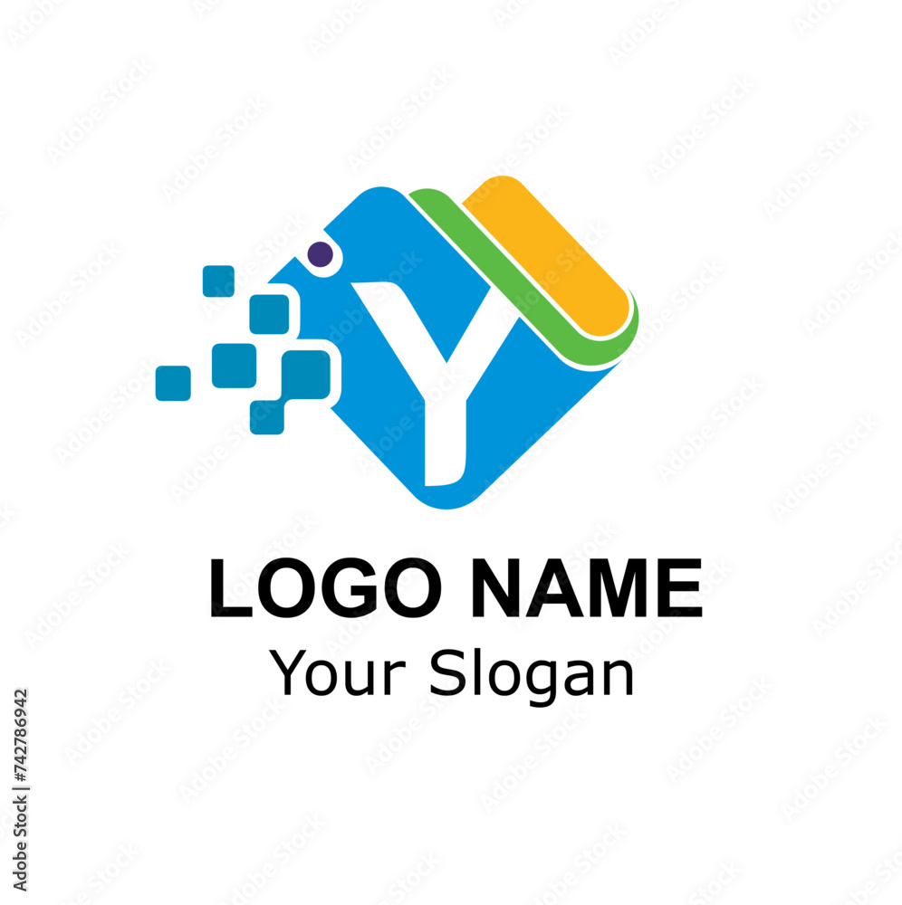 Initial Y Letter and Wallet with Digital Pixel for Technology, Digital Payment, Transaction Logo Idea Initial Y Letter and Wallet with Digital Pixel for Technology, Digital Payment, Transaction Logo Idea